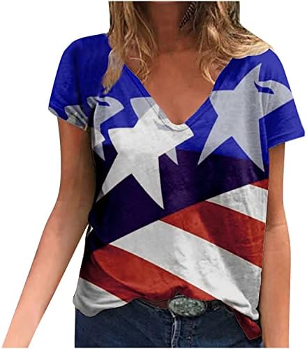 Tini Lányok Vneck Amerikai Zászló Grafikai Laza Fit Plus Size Relaxed Fit Alkalmi Blúz, Póló Női Nyári, Őszi