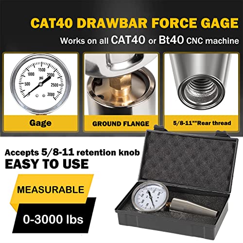 CAT40 Bt40 Vonórúd Erő Gage Orsó Erő Mérő Teszt Működik Minden CAT40 vagy Bt40 CNC Gépek 5/8-11-Visszatartás gomb 0-3000 lbs Vonórúd