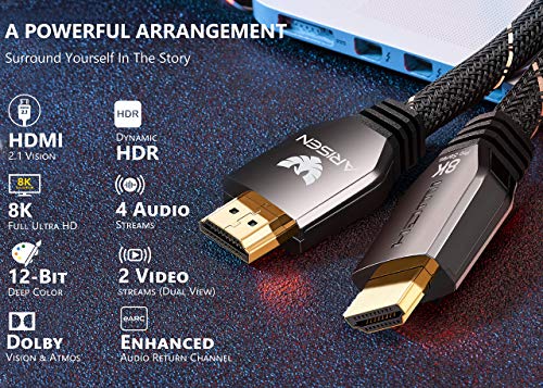 HDMI 2.1 Kábel 4ft, 4K@120 8K@60HZ FELMERÜLT Ultra High Speed 48Gbps HDMI Kábel nagy teherbírású Fonott HDMI Kábel eARC HDR10 HDCP 2.2 2.3