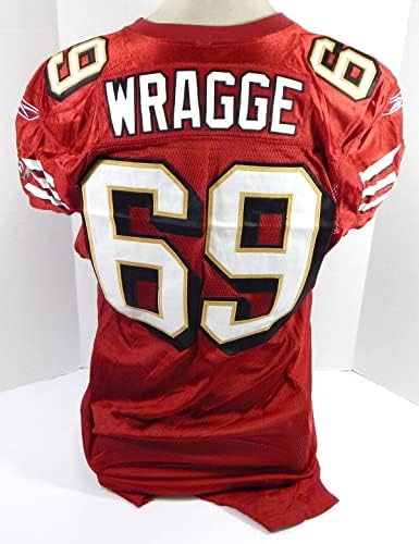2008-ban a San Francisco 49ers Tony Wragge 69 Játék Kiadott Piros Mez 48 DP37111 - Aláíratlan NFL Játék Használt Mezek