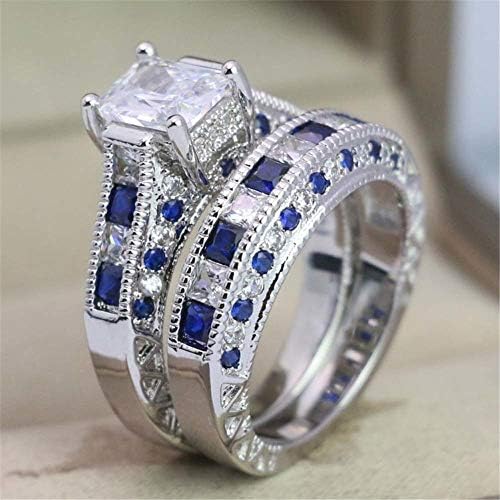 LOVERSRING 3db Két Gyűrű Az Övé Pár Gyűrűk Menyasszonyi Készletek Az Övé, a Nők Fehér Aranyozott Kék Zafír Cz Ember Titán