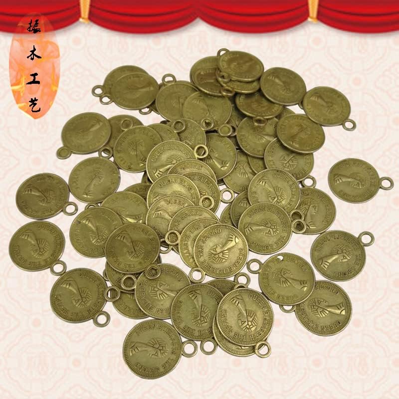QianKao 金属工艺品DIY饰品吊坠 1.5 CM美人头铜钱风水钱币 带钩铜钱(金色直径1.5cm 200个每包)