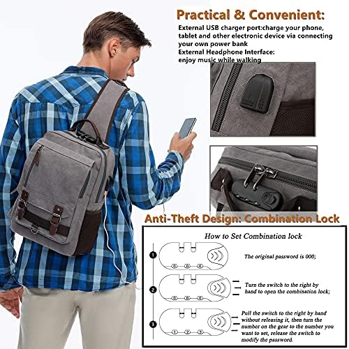 Leaper Vászon Messenger Bag Anti-Theft Kors Táskák Parittya Táska, USB, Fekete, XL