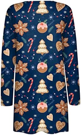 Karácsonyi Kardigán Női Könnyű Hosszú Ujjú Nyissa ki az Elülső Tunikák Aranyos Mikulás Nyomtatás Kardigán Alkalmi Kényelmes Outwear