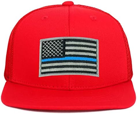 Armycrew Ifjúsági Gyerek Vékony Kék Vonal Amerikai Zászló, Javítás, Lapos Bill Snapback Cap Trucker