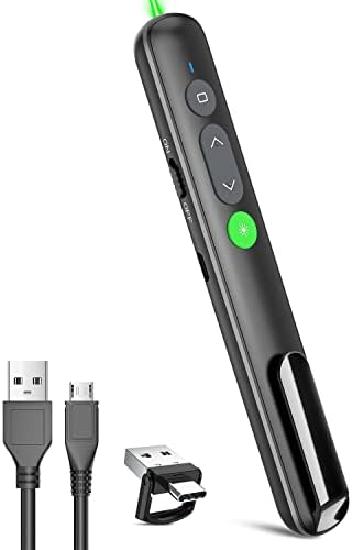Prezentációs Távirányító PowerPoint Wireless Presenter Távirányítóval: Újratölthető Zöld Lézer Pointer Clickers USB-EGY C Típusú Számítógép