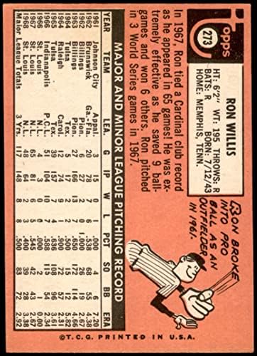 1969 Topps 273 Ron Willis St. Louis Cardinals (Baseball Kártya) VG/EX Bíborosok
