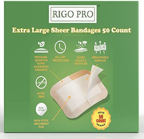 RIGO PRO Extra Nagy Puszta Kötszerek, 50 Db | Hipoallergén | 3 x 4 Inch Teljes Határ | Steril | Egész Nap Kényelmes Védelem |