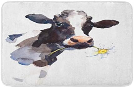 Adowyee Szőnyeg Akvarell Tehén egy Százszorszép Virág a Szájában Farm Állat Portré Kézzel Festett Hangulatos Fürdőszoba Decor Fürdő Szőnyeg