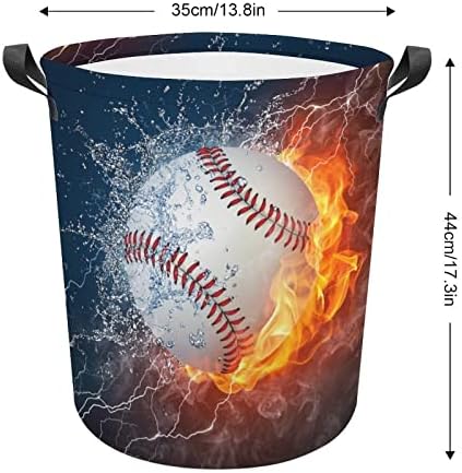 A Baseball Labda a Tűz, Víz Szennyes Kosár fogantyúval Kerek Összecsukható Szennyesben Tároló Kosár Hálószoba Fürdőszoba