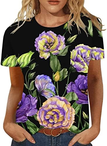 Gradiens Virágos Grafikus Relaxed Fit Tshirts Női Rövid Ujjú Sleeve Póló, Alkalmi Blúzok, Pólók Női DB