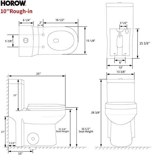 HOROW HWMT-8733 Kis Kompakt Egy Darab Wc-Fürdőszoba, nagy Teljesítményű & Csendes, Dual Flush Modern Wc, 10 Durva Wc & Puha Záró
