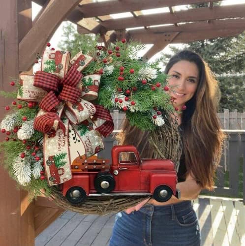 ShuMiao Piros Teherautó Karácsonyi Koszorú a Bejárati Ajtó, Zsúfolt Téli Kúp pineese Berry 2021 Őszi Téli Karácsonyi Ajtón Dekoratív Ajtót