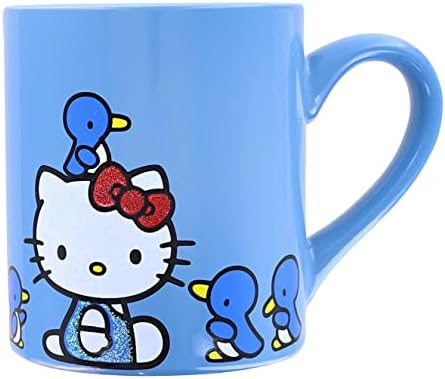 Ezüst Buffalo Sanrio Hello Kitty Kék Csillám Kerámia Bögre | BPA-Mentes Kávé Csésze Kávét, Teát | Tart 14 Uncia