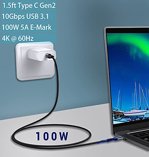 Rövid USB-C-USB-C Kábel (1.5 ft 2 Csomag), 3.1 Gen 2 10 gbps 100W 4K USB-C Videó nagysebességű Adatátvitel Gyors Töltés Kábel Compatibile a
