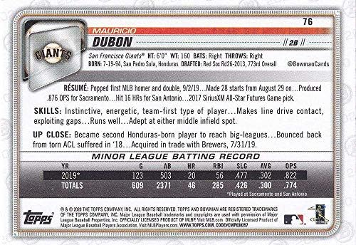 2020 Bowman 76 Mauricio Dubon San Francisco Giants MLB Baseball Kártya (RC - Újonc Kártya) NM-MT