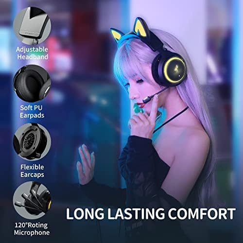 SOMIC GS510 Macska Fülében Fülhallgató Vezeték nélküli Gaming Fejhallgató a PS5/ PS4/ PC, Aranyos Fülhallgató 2.4 G Visszahúzódó Mikrofon,
