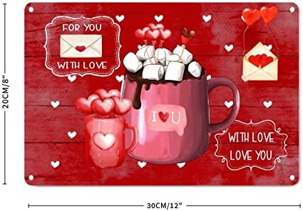 WoGuangis Szent Valentin Nap Fém Fali Dekoráció Tábla Piros Szív Lufi Forró Csoki Bögrék Haza Dekoratív Jelek Süti Kávé szeretettel