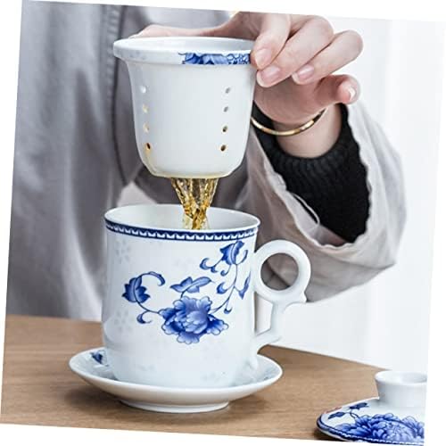Angoily 2 db Kék-Fehér Porcelán Teáscsésze Kínai Teás Készlet Vintage Teás Készlet Vintage Tea Csésze Tea Tál Vintage Teaware