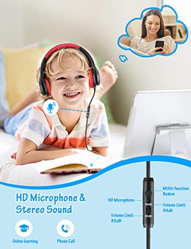 Voopwink Gyerekek Fejhallgató Mikrofon, Vezetékes Át Ear Headset Korlátozott Mennyiség 85dB/ 94dB a Fiúk Lányok Tizenéves Gyerekek Online