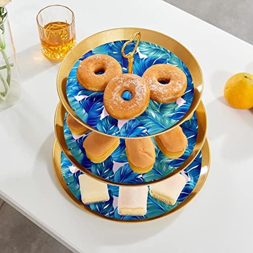 3 Tier Cupcake Tartót Cupcake-Torony,kék akvarell trópusi pálmalevelekből,3 Tier Z Tálcát Fél Torta Desszert Tálca