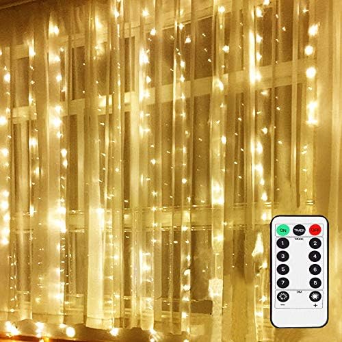 LETOUR LED Ablak Függöny String Fény Távoli & Időzítő 300 Led-ek 10 Méter, Meleg Fehér Hálószoba Fény Otthon Kert Hálószobában Alszik