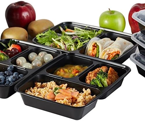 Nutribox [15 csomag] 32oz 3 Rekesz Étel elkészítése edényben Fedő - Bento Box - Tartós Műanyag Újrahasznosítható Élelmiszer-Tároló Tartályok