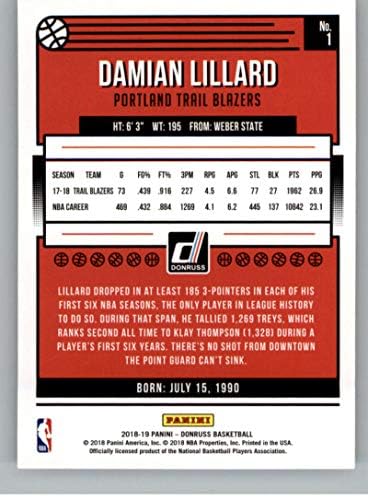 2018-19 Donruss 1 Damian Lillard Portland Trail Blazers NBA Kosárlabda Trading Card