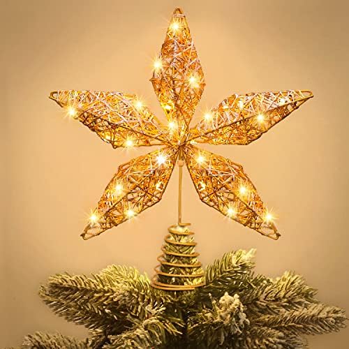 JOICEE Karácsonyi Csillag csúcsdíszt, Karácsonyi Arany Csillag csúcsdíszt, LED-es Réz String Lámpák, Karácsonyi Dekoráció, Arany