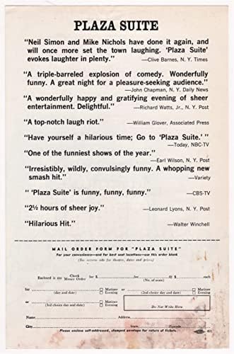 Lee GrantPLAZA SUITE Dan Dailey/Neil Simon/Huntington Hartford Színház/október 15., 1968 Los Angeles Reklám elfogató parancs (Flyer)