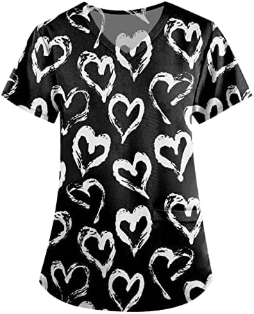 Nyomtatás Nővér Egyenruhát Nők, V-Nyakú Vicces póló Munkaruházat Valentin Nap Nyomtatás Max Plus Size shirt Zsebbel