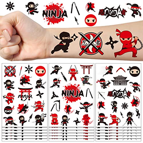 288 Db Ninja Ideiglenes Tetoválás Aranyos Ninja Harcos Szülinapi Dekoráció Rajzfilm Ninja Tetoválás Matrica Kawaii Hamis Tetoválás a Gyerekek