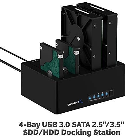 Sabrent 4-Bay USB 3.0 SATA 2.5/3.5 SSD/HDD Dokkoló Állomás + USB 3.0 SATA Külső Merevlemez kihajtott Dokkolóegység 2.5 vagy 3.5