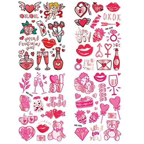 50 Darab Valentin-Napi Ideiglenes Tetoválás a Nők, a Gyerekek, Valentin Napi Romantikus Vörös Rózsaszín Szerelmes Szív a Csók Rose angol
