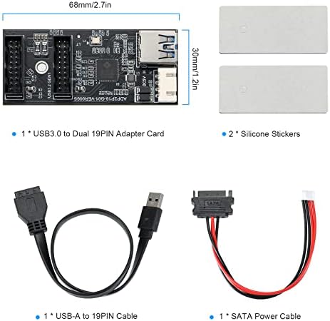 BEYIMEI USB 3.2 Gen1-Dual 19PIN Férfi Adapter Kártya,a superspeed 5Gbps USB3.0-tól 2-Port 19PIN Bővítő Kártya Windows 7/8/10/11(32/64bit)