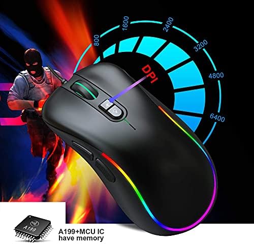 DAILYINT Egér Programozható Gaming Mouse a 7 Gomb, Vezetékes USB Egér Háttérvilágítás, 6400 DPI Állítható, Kényelmes Markolat Alkalmas