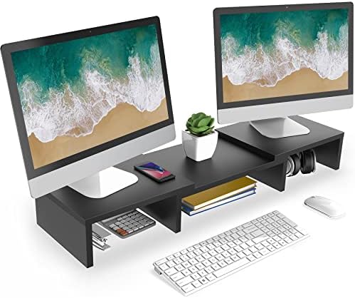Dual Monitor Állvány Kelő, Fa Számítógép Állvány Asztal, Állítható Hosszúságú, Asztali Állvány, Tároló Szervező PC, Laptop, Számítógép