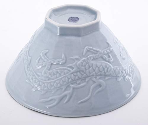 Hinomaru Gyűjtemény 28 fl oz Autentikus Japán Minoyaki Porcelán Nagy 7.75 Átmérőjű Ramen Tésztás Tál Ég Kék Sárkány Ryu Tervezés Japánban