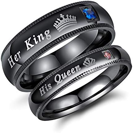 2db sor A Neki Megfelelő Ígéret Gyűrű a Párok, Fekete Rozsdamentes Acélból készült, A Királynő & A Király Esküvő, Eljegyzés Annivesary