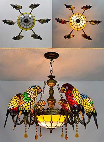 LITFAD Papagáj Tiffany Kristály Csillárok 6 Fej Medál Világítás ólomüveg LED Mennyezeti Lóg világítótestek Medál Lámpa Nappali Szobás Szálloda