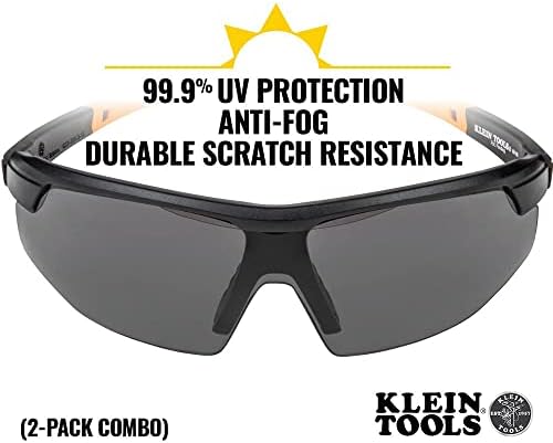 Klein Eszközök 60174 Biztonsági Szemüveg, PPE Védő Szemüveg a Fél Keret, karcálló, Anti-Köd Tiszta, Szürke Lencse Combo Pack