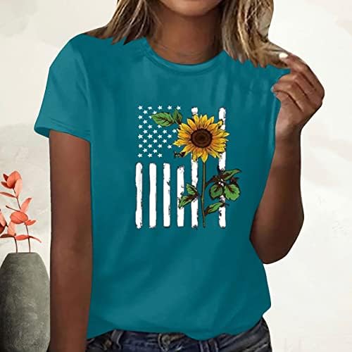 Amerikai Zászló Tshirt Hazafias Pólók Női július 4-Tee Maximum USA Zászló Napraforgó Nyomtatás Póló Nyári Grafikus Póló