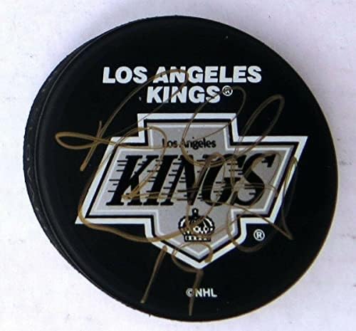 Russ Courtnall Aláírt Aláírt Korongot Los Angeles Kings Gold Tinta w/COA - Dedikált NHL Korong
