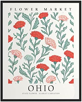 Ohio Virág Piac Art Print, Vörös Szegfű Virág Fal a Művészet, Virágos Mű Decor Hálószoba, Konyha, Fürdőszoba, Természetes Pasztell Színű