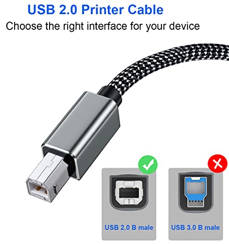 Naukay Nyomtató Kábel 10 FT, USB A-B Kábel, 2.0-ás USB-B Kábel Nagy Sebességű Nyomtató Kábel Nagy Sebességű Szkenner Kábel Kompatibilis