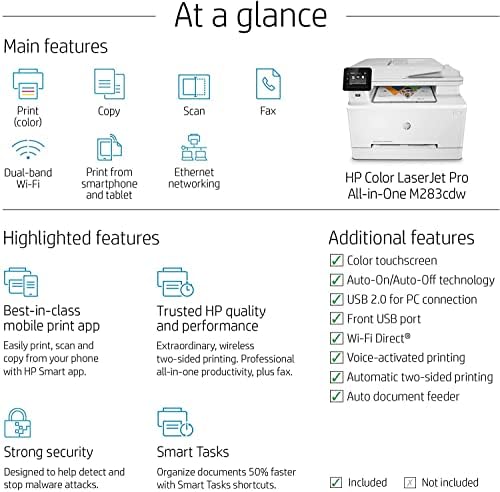 HP Laserjet Pro MFP M283cdw All-in-One Vezeték nélküli Színes Lézer Nyomtató - Nyomtatás Beolvasás Másolás Fax - 22 lap / perc, 600 x