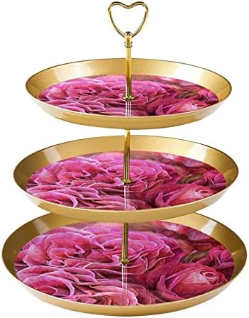 TFCOCFT Torta Állvány,Muffin Állvány,Desszert Áll Táblázat Kijelző Szett,rózsaszín rózsa virág növény minta