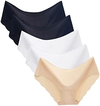 niceone 5 Csomag Szexi Jég Selyem Varrat nélküli Fehérnemű Női Lélegző Közepe Derék egyszínű Szakaszon Bikini Bugyi Gyűjtőcsomagolás