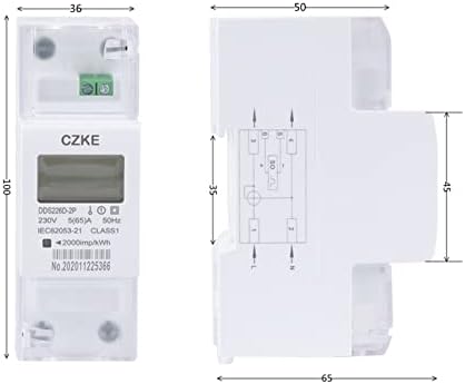 EZZON DDS226D-2P LCD egyfázisú Din-Rail Energia-Mérő 65A 100A 220V 230V 50Hz 60Hz Aktív Energia Import Export kWh (Szín : 100A)