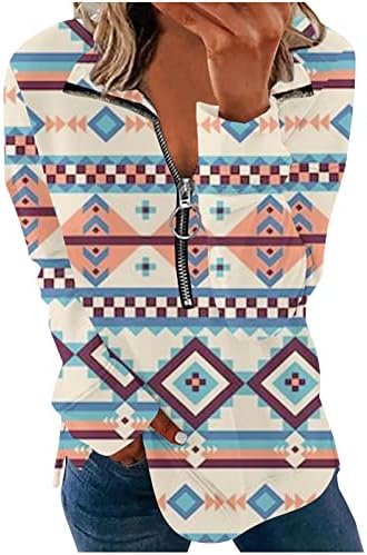 Azték Maximum a Nők, Nyugati Etnikai Vintage Grafikus Póló, Alkalmi Fél Zip Fel Hosszú Ujjú Tunika Maximum Plusz Méretű Blúzok
